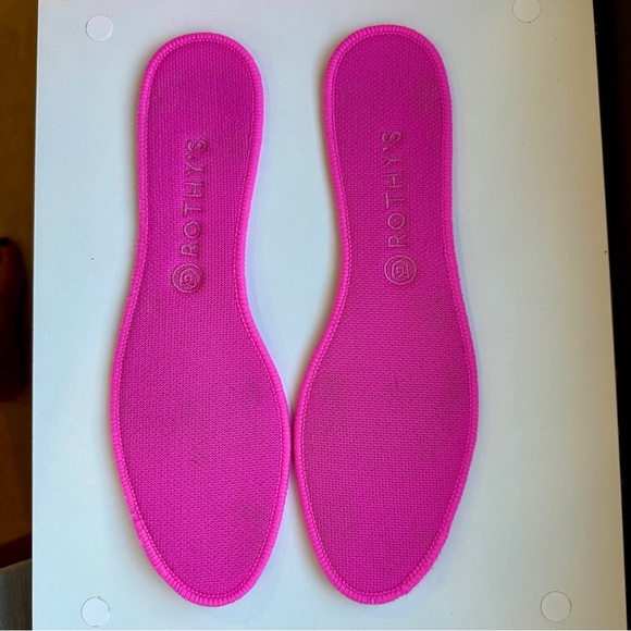 Rothy's Two-Tone Knit Ballet Flats in Pink and Coral Blue Trim Size W12 - Picture 7 of 10